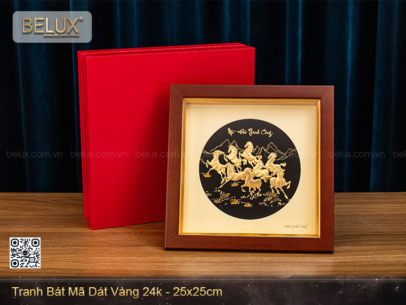 Tranh bát mã dát vàng 24k - 25x25cm&nbsp;